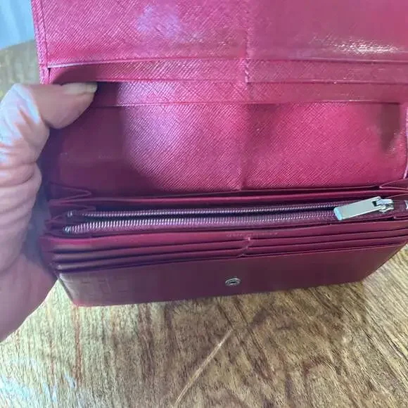 Burberry Embossed Leather Bifold Continental Long Wallet Red